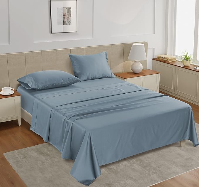 LANE LINEN Twin Bed Sheet Set – 450 Thread Count 100% Long Staple Cotton, Naturally Cooling & Soft, 15” Deep Pocket Fully Elasticized Fitted Sheet, Luxury Hotel Bedding, French Blue