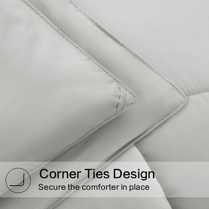 EASELAND Oversized King Down Alternative Comforter - Quilted Duvet Insert for All Seasons, Soft Lightweight with Corner Tabs, Summer Winter Warm Bedding, Light Grey 98x116 Inches