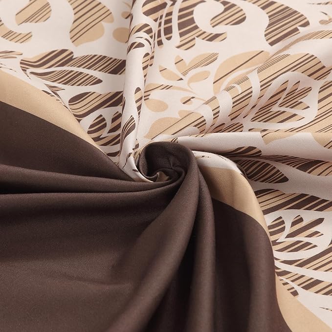 90 Inch Fabric Shower Curtain, Extra Long Brown Damask Shower Curtains for Bathroom, 72" W x 90" H