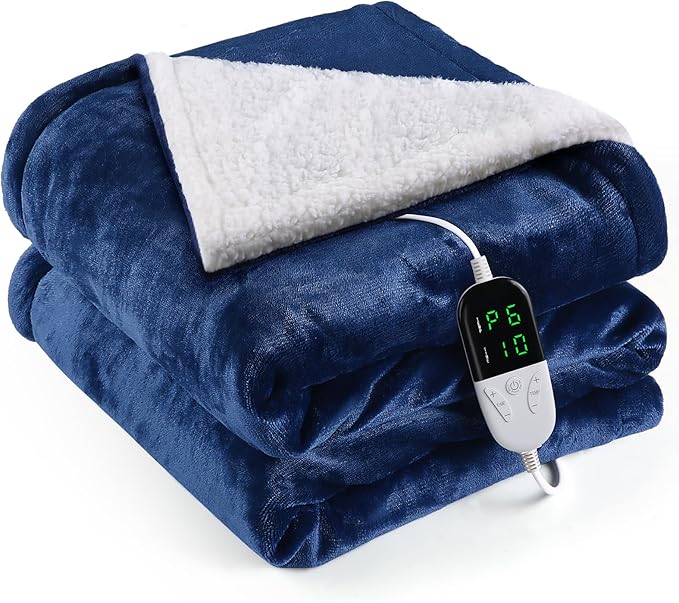 Heated Blanket Electric Queen Size 84"X90",Electric Blanket with 6 Heat Settings & 1-10 Hours Time Settings Auto-Off,Machine Washable Heating Blanket for Home and Office (Blue)