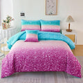 URBONUR 6Pcs Glitter Comforter Set for Girls Queen Size Gradient Tie Dye Purple Blue Bedding Set Comforter with Sheet Set, Ultra Soft and Breathable Kids Bed Set for Teen Girl
