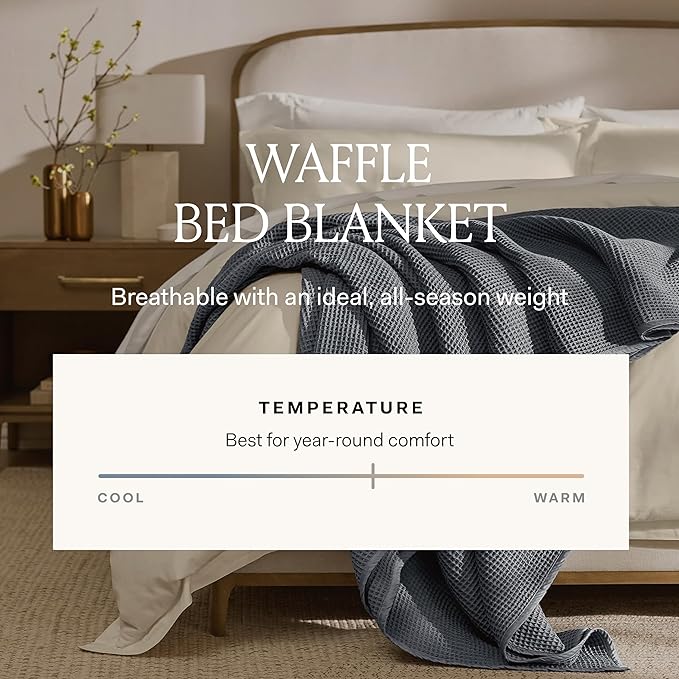BOLL & BRANCH Waffle Bed Blanket - Full/Queen, White - Luxury 100% Organic Cotton - Soft, Lightweight and Breathable - Textured Waffle Weave Design