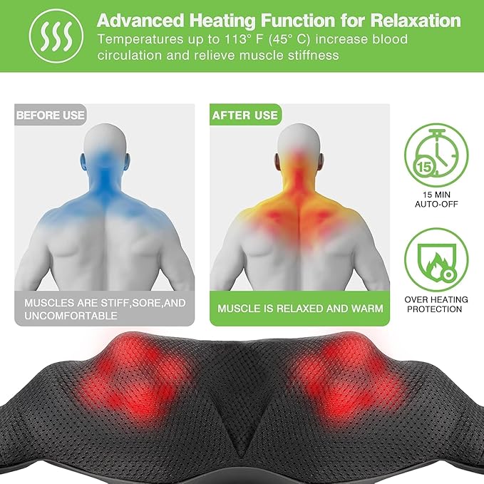 cotsoco Cordless Shiatsu Neck and Shoulder Massager with Heat,Portable Massagers for Neck and Back,3D Deep Tissue Kneading Back Massager for Muscle Pain Relief,Perfect Gifts for Men and Woman