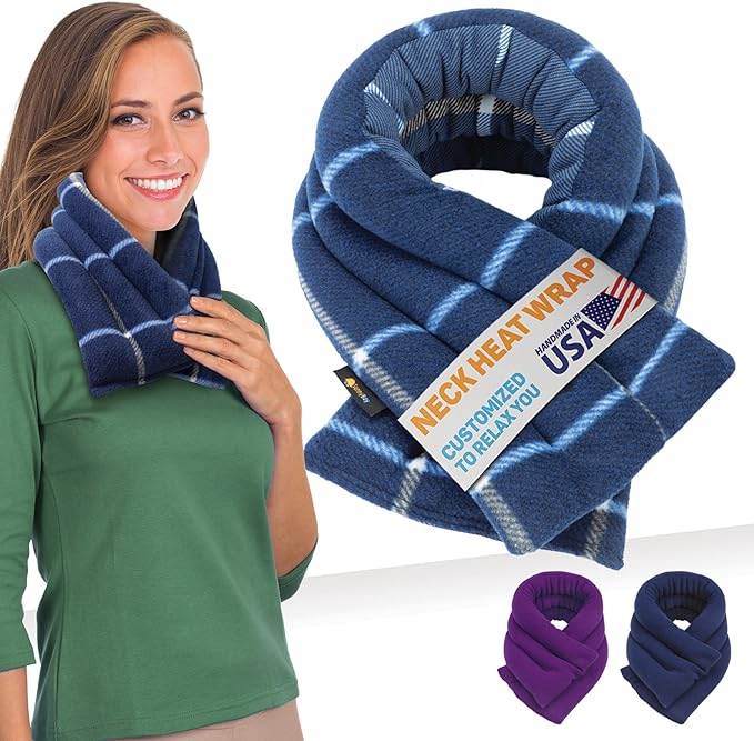 SunnyBay Microwave Heating Pad, Microwavable Heated Neck and Shoulder Wrap for Moist Hot Lightly Weighted with Moldable Flaxseed, Cotton and Fleece Surface, 26x6 Inches, Made in USA, Ocean Blue