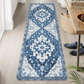 Uphome Boho Vintage Large Bathroom Rugs Blue Non-Slip Soft Hallway Runner Traditional Tribal Machine Washable Bedroom Rug Oriental Floral Aesthetic Floor Mat for Entryway Kitchen Laundry, 24x71 inch