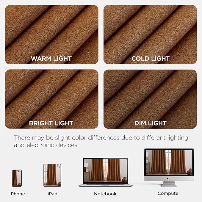 Joydeco Golden Brown 100% Blackout Curtains 72 Inch 2 Panels, Luxury Thermal Brown Velvet Curtains for Bedroom Living Room, Soundproof Blackout Window Drapes, Rod Pocket & Back Tab (52W x 72L)