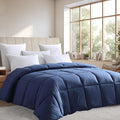 Farm To Home Luxury Comforter Organic Cotton All Season Fluffy Lightweight Down Alternative Machine Washable Comforter for Bedroom, King, Navy