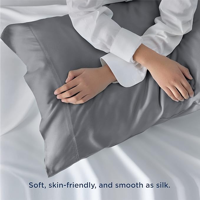 Bedsure Pillow Cases Standard Size, Cooling Pillow Cases, Rayon Derived from Bamboo Silver Grey Pillowcases Standard Set of 2, Breathable & Soft Pillow Covers with Envelope Closure, 20x26 Inches