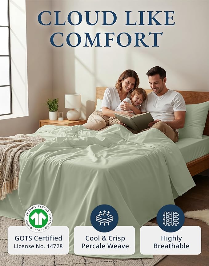 LANE LINEN 100% Mercerized Organic Cotton Twin XL Sheets Set, Soft & Comfy Percale Weave - Perfect for Hospital beds or Dorm Room, Luxury Hotel Like Sheets Twin XL Size Sheet Set - Mineral