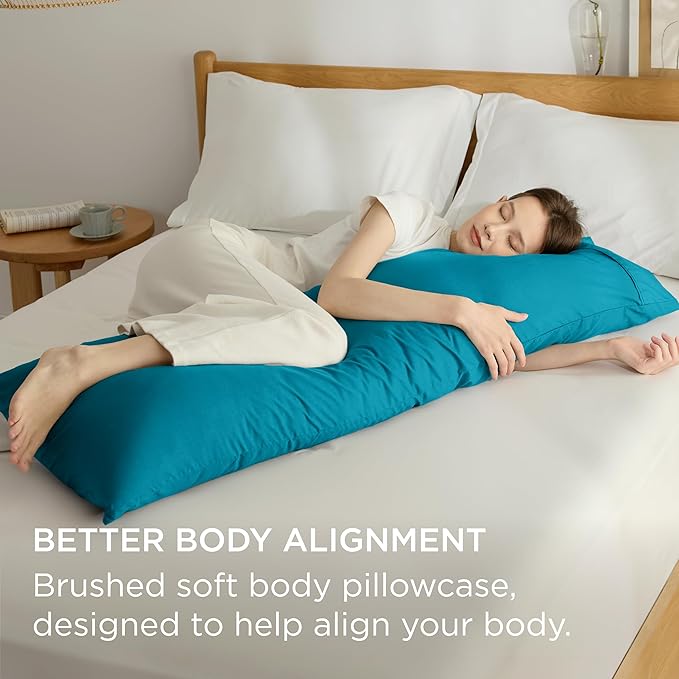 Bedsure Body Pillow Case Cover - Teal Brushed Microfiber Long Pillow Cases, Ultra Soft and Cozy Body Pillowcase with Envelope Closure, Wrinkle, Fade and Stain Resistant, 1 Pack, 20x54 Inches