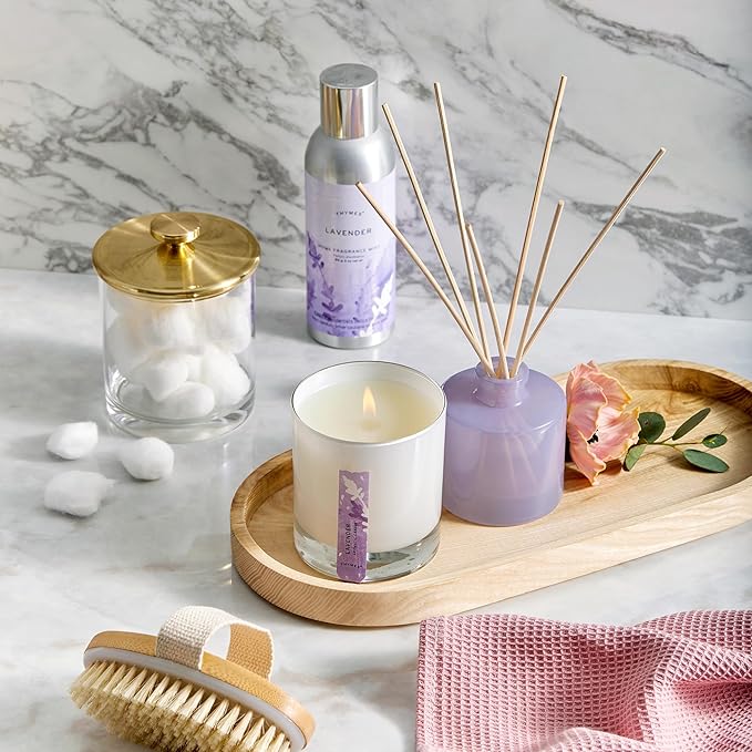 Thymes Aromatic Jar Candle - Lavender Scented Candle for a Soothing Home Fragrance - Matte White Candles (7.5 oz)