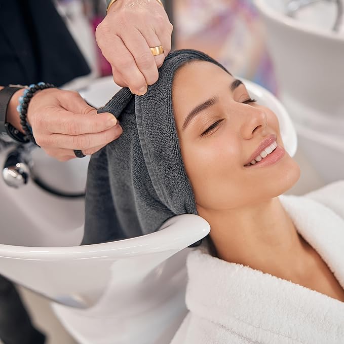 New Microfiber Hair Drying Salon Towels, Quick Dry, Lint Free, 4 Pack (Gray, 16'' x 29'')