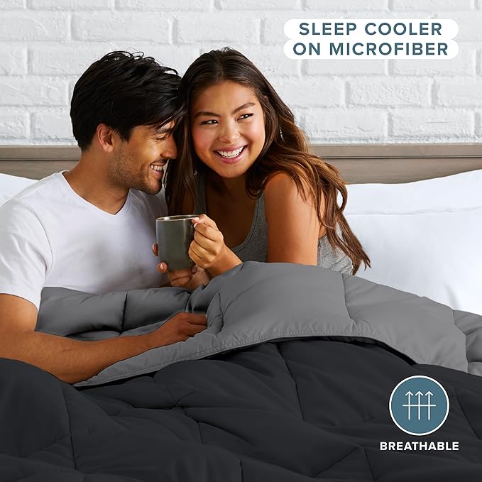 Bare Home King/California King Comforter - Reversible Colors - Goose Down Alternative - Ultra-Soft - Premium 1800 Series - All Season Warmth - Bedding Comforter (King/Cal King, Black/Grey)