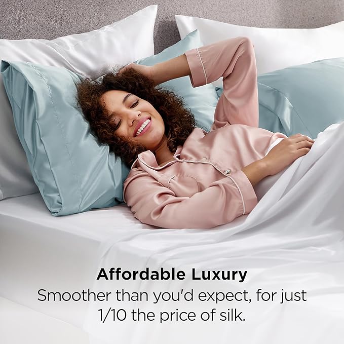 Bedsure Satin Pillowcase 2 Pack Similar to Silk Pillow Cases Standard Size, Pillow Case for Sleeping Women with Envelope Closure, Gifts for Women Men, Light Turquoise, 20x26 Inches, 2pcs