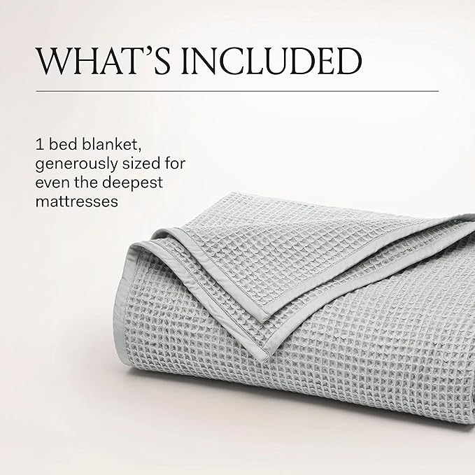 BOLL & BRANCH Waffle Bed Blanket - King/Cal King, White - Luxury 100% Organic Cotton - Soft, Lightweight and Breathable - Textured Waffle Weave