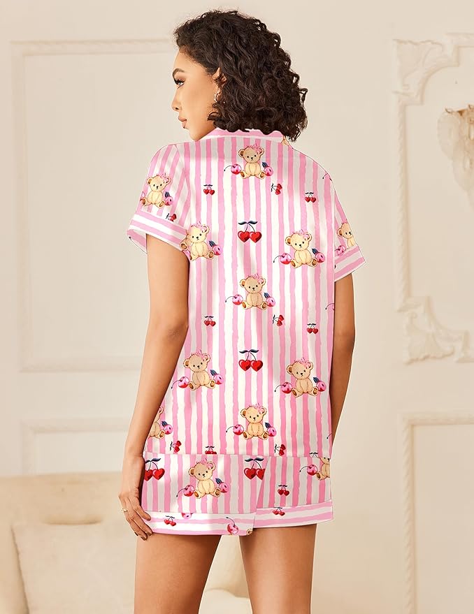 Ekouaer Pajamas for Women Set Silk Satin Pjs Shorts Sleepwear 2 Piece Loungewear S-XXL