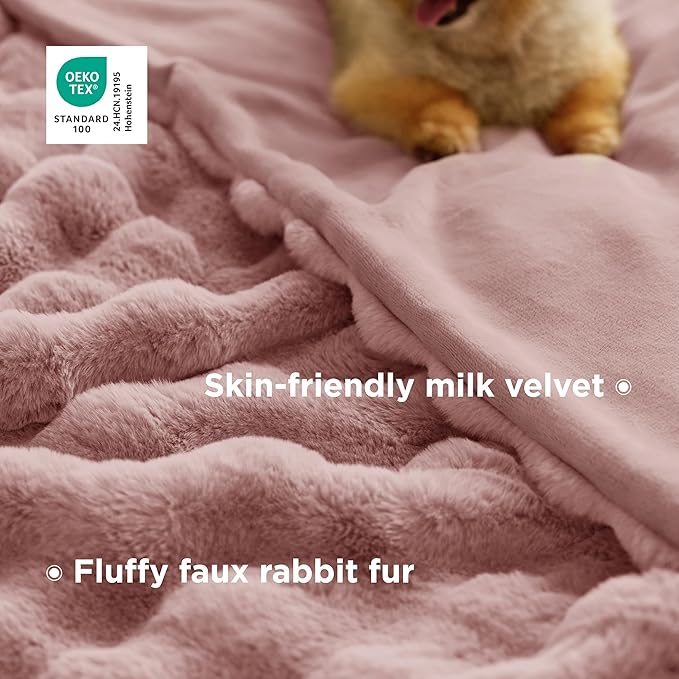 Bedsure GentleSoft Fluffy Faux Fur Throw Blanket for Couch, Soft Fuzzy Bubble Blanket Home Decor Gifts for Bedroom Living Room, Thick Warm Furry Cozy Gifts for Women, Dusty Rose, 50x60 Inch