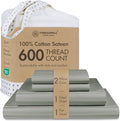 Threadmill 100% Cotton Sheets for Queen Size Bed - 600 Thread Count Queen Bed Sheets Set with 16” Deep Pocket - Damask Stripe Sateen Weave 4-Piece Bedding Set with Cooling Effect, Moonrock Grey