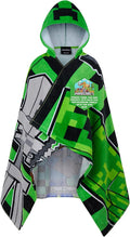 Minecraft Towelling Poncho Kids Teens Hooded Bath Towels Absorbent Beach Towel (Green/Black, 6-14 Years)