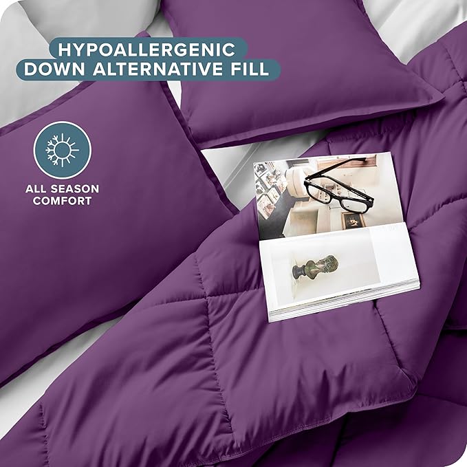 Bare Home Comforter Set - Twin/Twin Extra Long Size - Ultra-Soft - Goose Down Alternative - Premium 1800 Series - All Season Warmth (Twin/Twin XL, Plum)