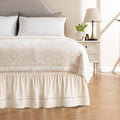 MIYE Wrap Around Ruffled Lace Bed Skirt, Elastic Dust Ruffle with Adjustable Belts, Easy to Put On, Bed Frame Cover, Machine Washable (Embroidered/Light Beige, King/Queen-18 Drop)