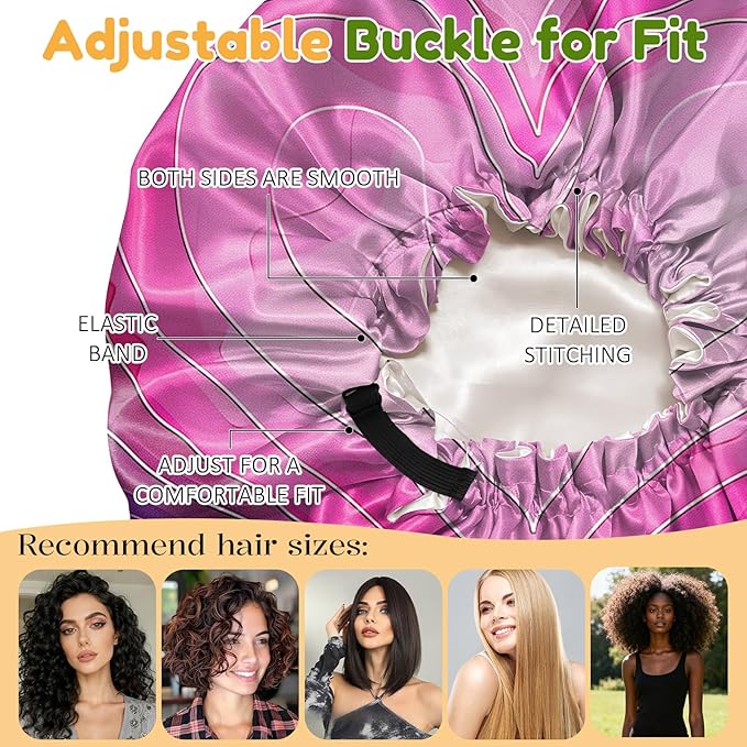 2 PCS Bonnets for Women Girls Satin Hair Bonnet Silk Adjustable Elastic Double Layer Hair Wrap Sleep Cap Comfort Cute-Rainbow Heart