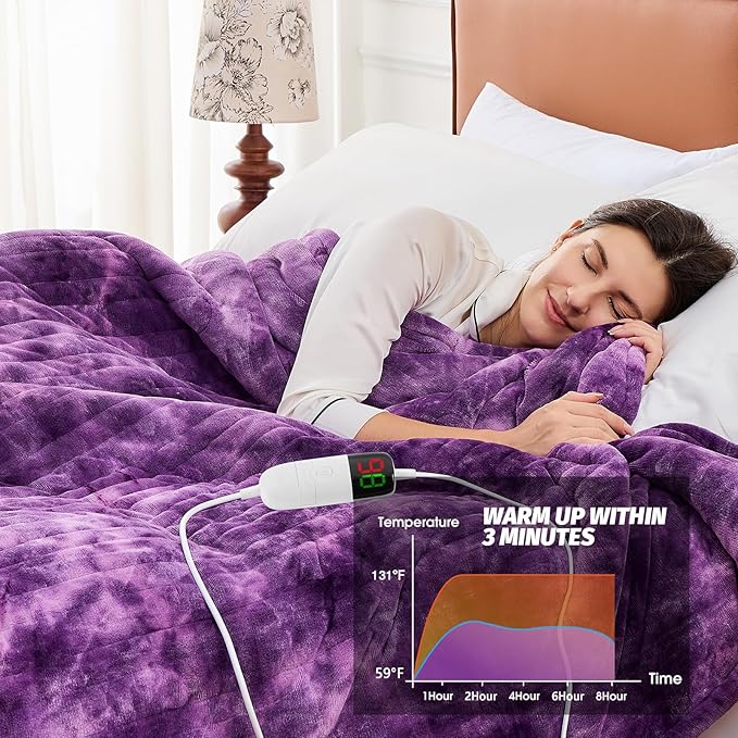 greenoak Heated Electric Blanket Throw, Faux Fur Sherpa Heating Blanket for Sofa Bed, Warm Winter Gifts for Women/Her, Heater Lap Blankets 5-Position Timer &10 Heating Levels 50''*60" Purple