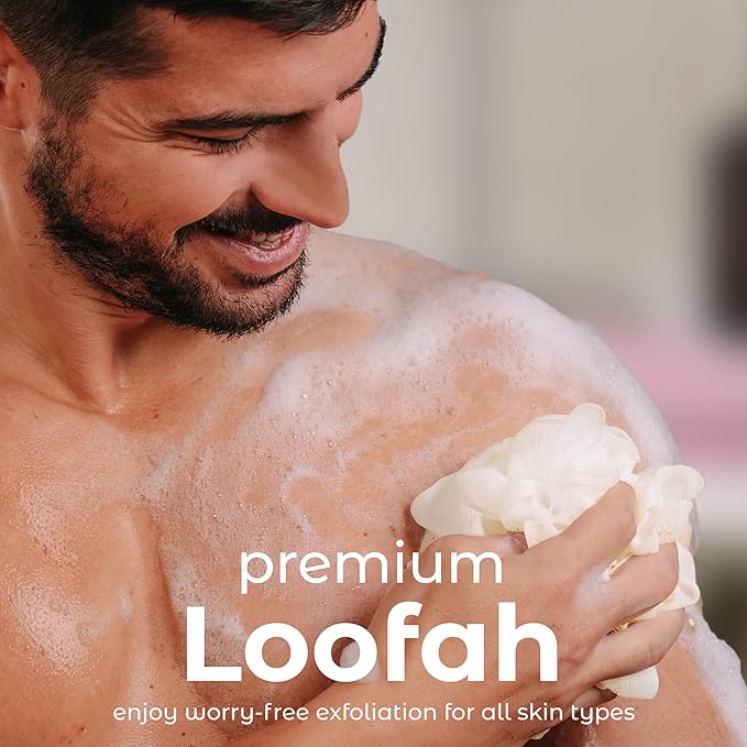 MainBasics Seaweed Infused Bath Shower Loofah Sponge Pouf Body Wash Scrubber (Set of 3)