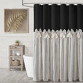 Farmhouse Shower Curtain Linen Blcak Bow Woven Fabric Country Rustic Western, Pleated Black Stripe 72" W x 72" L