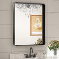 TETOTE Black Framed Bathroom Mirror, 24 x 30 Inch Matte Metal Frame Vanity Mirror, Modern Farmhouse Wall Mounted Rectangle Mirror (Horizontal/Vertical)