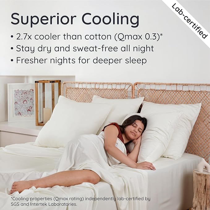 Bambaw 100% Viscose Derived from Bamboo Full Fitted Sheet Size, 15’’ Deep Pocket Full Fitted Sheets Only, Cooling Fitted Sheet with Corner Straps, Breathable Full Size Bed Fitted Sheet Only (Ivory)