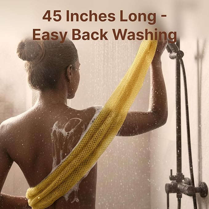 Nubiana African Net Sponge Authentic - 45 Inch Exfoliating Body Sponge from Nigeria - Natural Bath Sponge for Smooth Soft Skin - Long Lasting Quick-Drying - Single Pack (Yellow)