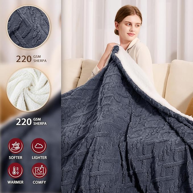 Heated Electric Blanket Full Size-72"x84" Heating Blanket with 10 Heating Levels & 5 Time Settings Over-Heat Protection，Winter Warmer for Adults with ETL Certification（Grey）