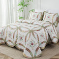 meadow park Cotton Real Patchwork Embroidery Quilt Set 3-Piece. 100% Washed Cotton. 461 Hand Cut Patches. Embroidery and Allover Quilting. Reversible Coverlet Set. (King)