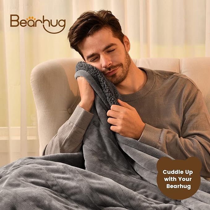 Bearhug Electric Throw Blanket 50" x 60", Reversible Velvet & Sherpa Heated Throw, 6 Heating Levels & 4H Auto Off, Over-Heat Protect, ETL Certification, Machine Washable