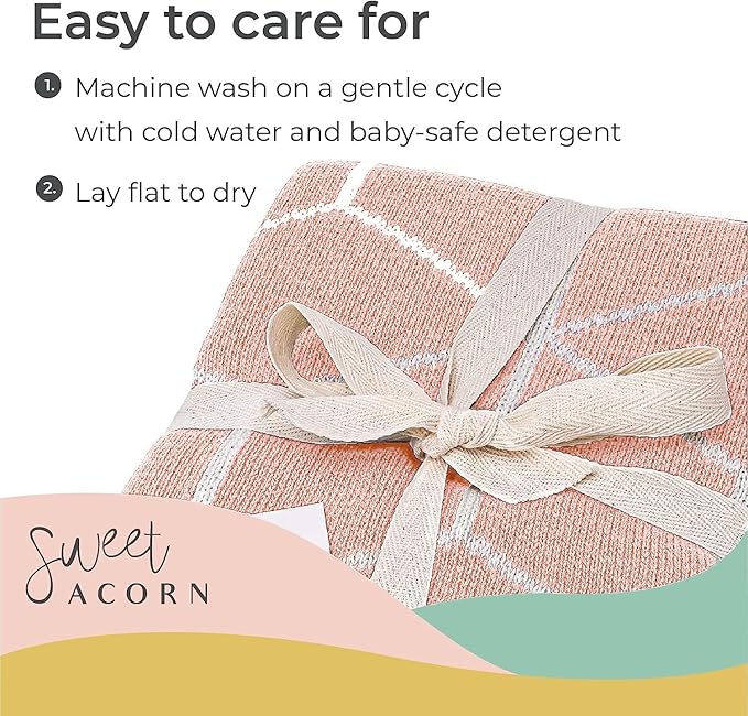 Knit Baby Blanket in Geometric Pattern, Organic Cotton Blankets for Crib or Stroller, Receiving Blankets - Dahlia Pink
