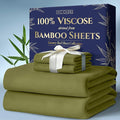 DECOLURE 100% Viscose Derived from Bamboo Sheets King Size 4pcs - Ultra Soft & Luxuriously Cooling, 17" Deep Pocket, Double Stitching, Perfect for Hot Sleepers - King Bed Sheets (Light Olive)