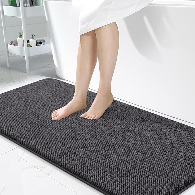 OLANLY Thick Memory Foam Bath Mat Rug 47x24, Extra Soft Absorbent Bathroom Rug, Quick Dry Bath Mats, Non-Slip, Machine Washable Carpet for Bathroom, Tub and Shower, Home Decor Accessories, Dark Grey