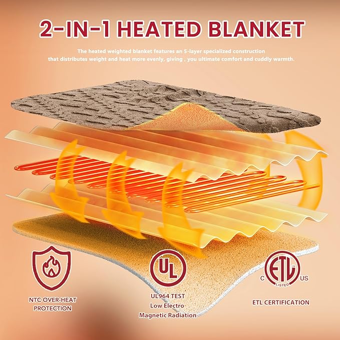 Heated Electric Blanket Full Size-72"x84" Heating Blanket with 10 Heating Levels & 5 Time Settings Over-Heat Protection，Winter Warmer for Adults with ETL Certification（Beige）