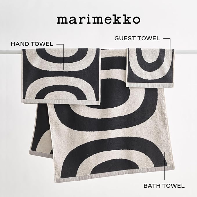 MARIMEKKO Melooni Terry Cotton Hand Towel (Charcoal) – Natural Forms Patterned Hand Towels – 28 in x 20 in