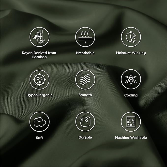 Bedsure King Size Pillow Cases Set of 2, Cooling Pillow Cases King, Rayon Derived from Bamboo Olive Green Pillowcases, Breathable & Silky Soft Bedding Pillow Cover with Envelope Closure, 20x36 Inches