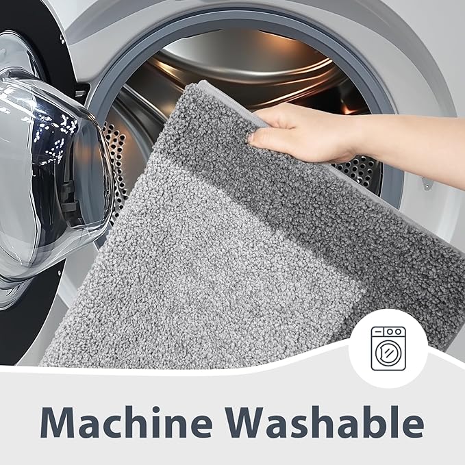 Bathroom Rugs 24" x 60", Non-Slip Extra Soft Absorbent Bath Rugs, Machine Washable Quick Dry Bath Mats for Bathroom Floor, Shower, Bathtub and Sink, Grey & Dark Grey