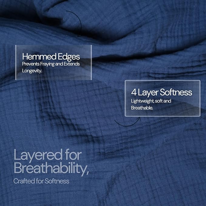 Salt Earth 100% Cotton Muslin Throw Blanket Gauze Blanket 50"X70" Throw 4 Layered for Couch, Bed, Living Room, Home, Lightweight & All Season Blankets & Throws, Easy wash, Skin Friendly (Navy Blue)
