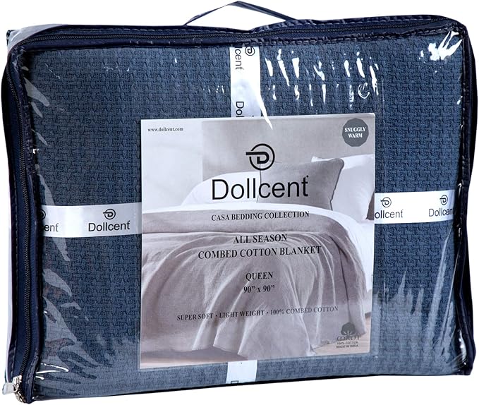 DOLLCENT 100% Cotton California King Size Blanket For Bed, Premium Combed Lightweight Blankets, Washed Breathable Cozy Bed Throw Blanket, Navy Cal King Cotton Blankets For All Season: Navy (102"x108")
