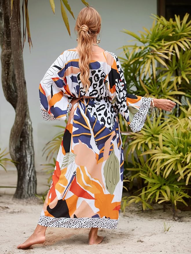 Women Casual Open Front Lightweight Cardigan Long Beach Kimono Cover Up