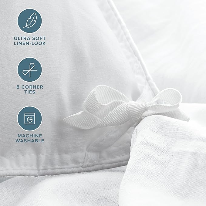 Bare Home Microfiber Duvet Cover Set - Ultra Soft Washed Microfiber - Queen Size - Linen-Like Look - Easy Care - Breathable Fabric - Our Softest Duvet Cover Set (Queen, White)