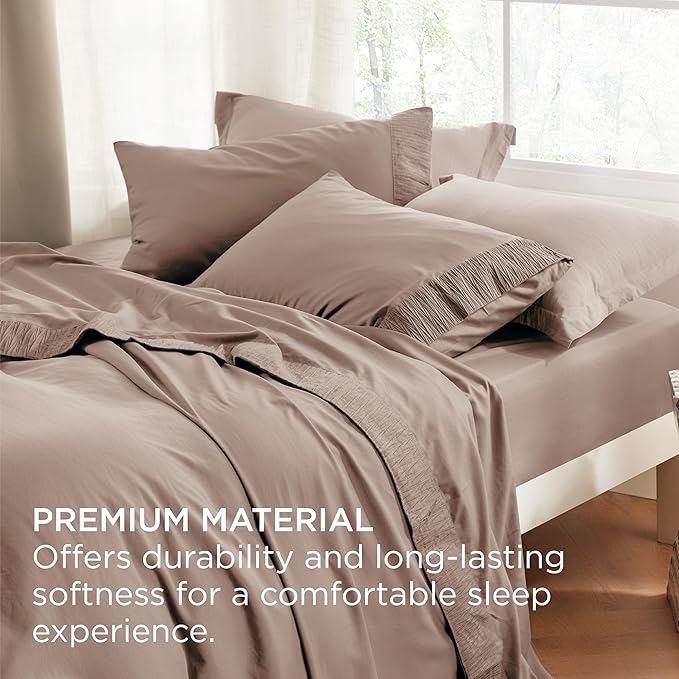 Bedsure King Size Sheets Set - 4 Pieces Soft King Sheets - Breathable & Cooling - Hotel Luxury - Easy Care Polyester Microfiber Bedding for Women, Men, Khaki