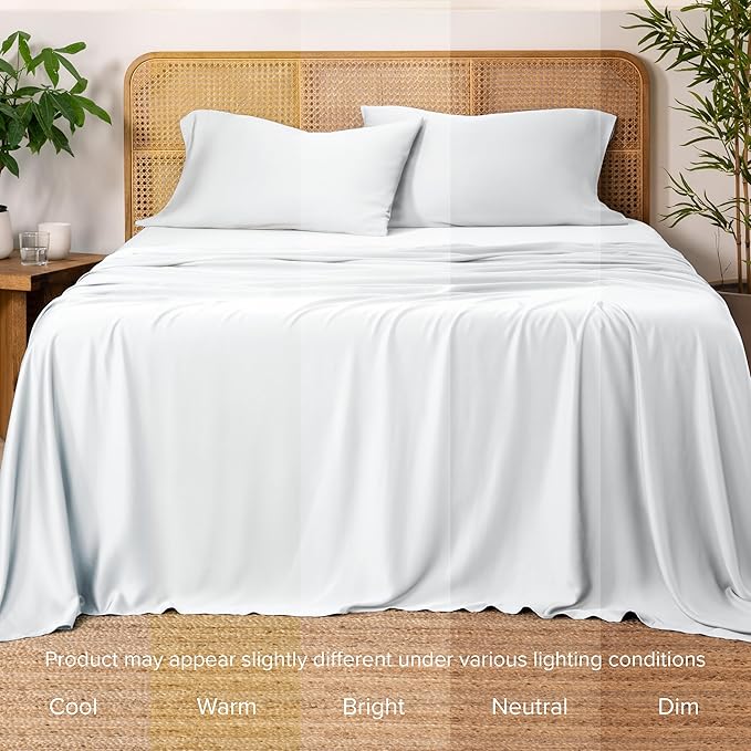 Bare Home 100% Rayon Made from Bamboo Luxury King Sheet Set - 4 Piece Bedding Set - Deep Pockets - Cooling Sheets - Breathable - Easy Fit - Soft Bedding Sheets & Pillowcases (King, White)
