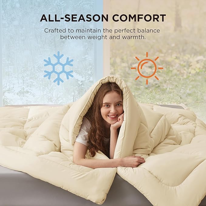 Bedsure Comforter Duvet Insert - Quilted Comforters Oversize Queen, All Season Duvet, GentleSoft Down Alternative Bedding, with 8 Tabs, Gifts for Women/Men, Cream,Oversize Queen 98 x 98 Inches