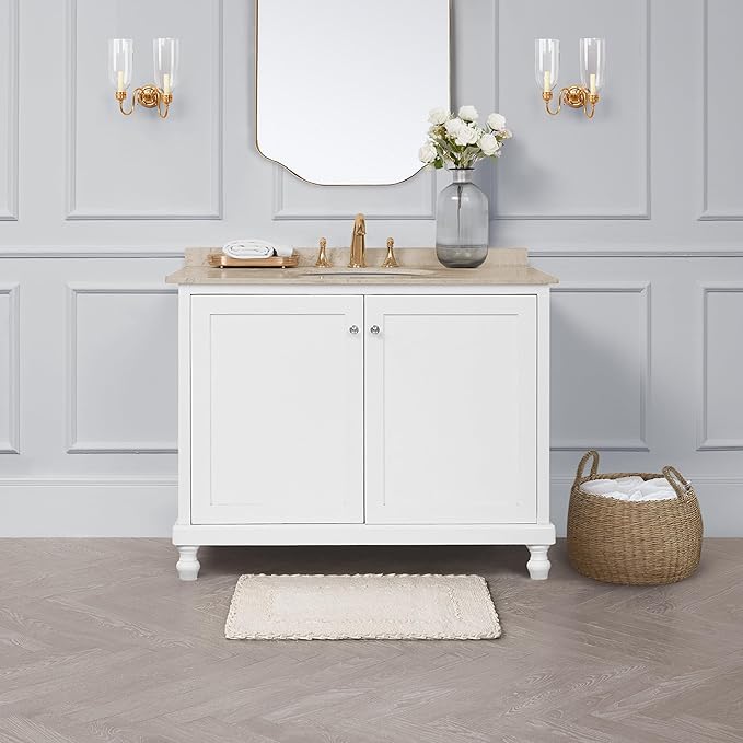 Laura Ashley Ruffle Border 100% Cotton Bath Rug, Ivory, 17"x 24"